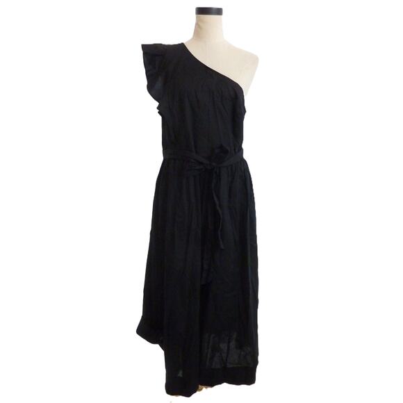 NWT J.Crew Black One Shoulder Ruffle Midi Dress 16 - Picture 1 of 7